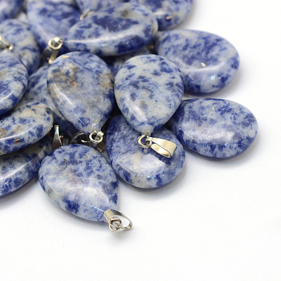 Teardrop Natural Blue Spot Jasper Pendants G-Q368-15-1