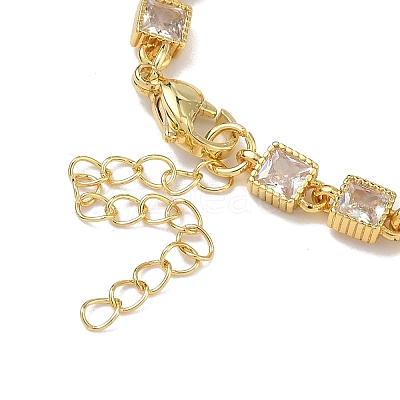 Square Brass Pave Cubic Zirconia Link Chain Bracelets for Women BJEW-P385-04G-07-1
