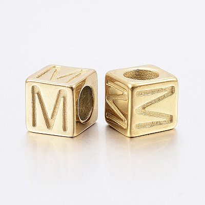 304 Stainless Steel Large Hole Letter European Beads STAS-H428-01G-M-1