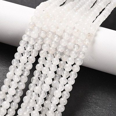 Round Natural White Jade Bead Strands G-R345-4mm-06-1