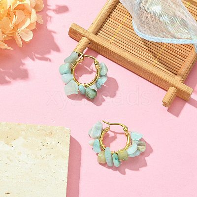 Natural Amazonite Chips Braided Hoop Earrings EJEW-JE04940-16-1