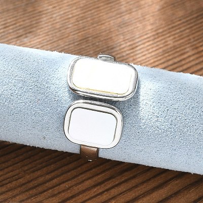 Rectangle 304 Stainless Steel White Shell Cuff Rings for Women RJEW-G346-04P-02-1