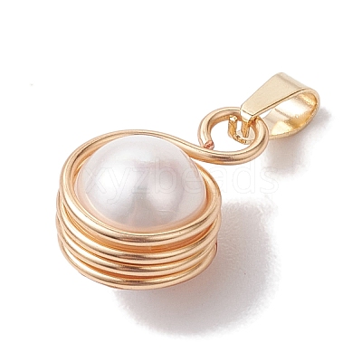 Natural Cultured Freshwater Pearl Copper Wire Wrapped Pendants PALLOY-JF02719-1