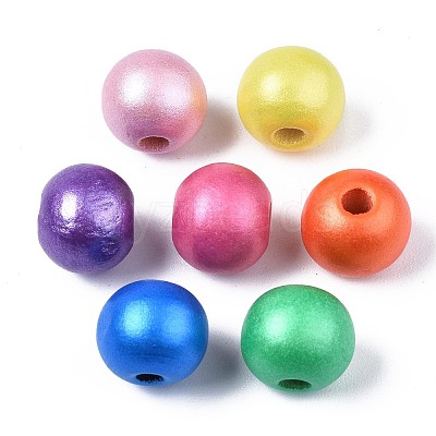 Painted Natural Wood European Beads WOOD-XCP0001-93-1