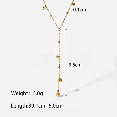 304 Stainless Steel Ball Chain Long Tassel Y Necklaces for Women FS-WG75565-01-1