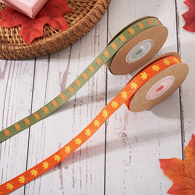 2 Rolls 2 Styles Thanksgiving Day Themes Polyester Ribbon OCOR-TA0003-29A-1