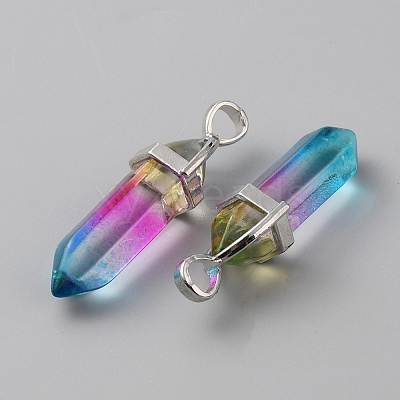 Transparent Glass Double Terminal Pointed Pendants G-WH0016-41K-1