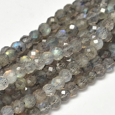 Faceted Round Natural Labradorite Bead Strands G-F289-09-1