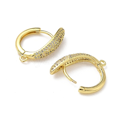 Brass Micro Pave Clear Cubic Zirconia Oval Hoop Earring Findings KK-G536-03G-1