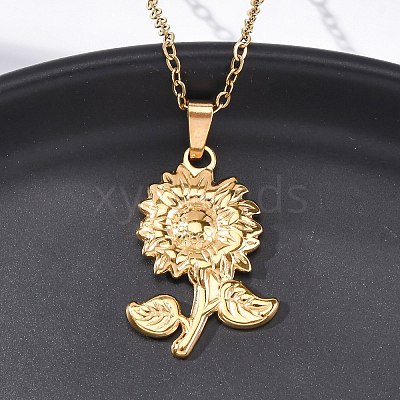 304 Stainless Steel Flower Pendant Necklaces NJEW-H059-30C-G-1