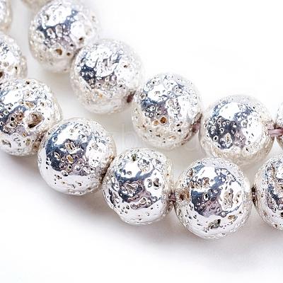 Electroplated Natural Lava Rock Bead Strands G-E429-01-12mm-S-1