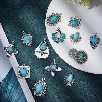 16Pcs 8 Styles Synthetic Turquoise Pendants FIND-SC0003-47-1