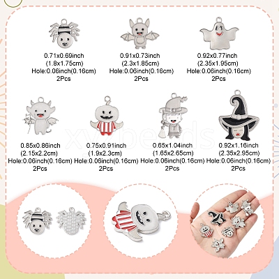 14Pcs 7 Styles Halloween Theme Rack Plating Luminous Alloy Enamel Pendants ENAM-FS0002-10P-1