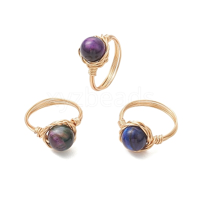 Natural Tiger Eye Finger Rings RJEW-JR00986-1