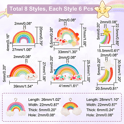48Pcs 8 Styles Opaque Resin Pendants RESI-DC0001-02-1