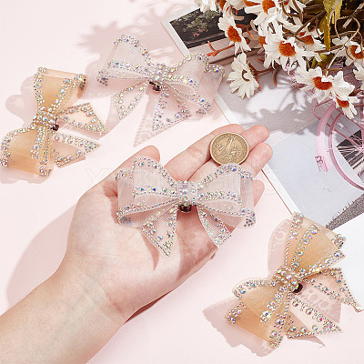 4Pcs 2 Colors Bowknot Polyester Rhinestone Shoe Decorations AJEW-HY0001-80B-1