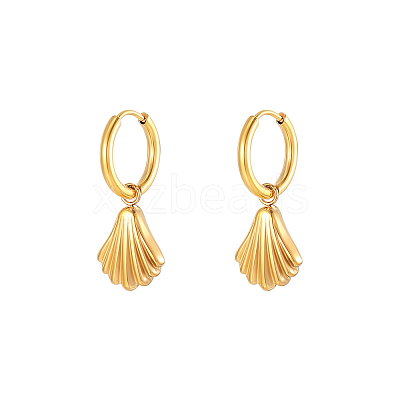 304 Stainless Steel Shell Shape Dangle Earrings for Women HK0128-1-1