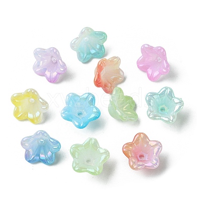 120Pcs 8 Colors UV Plating Iridescent Acrylic Bead Caps OACR-FS0001-64-1