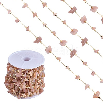 Natural Sunstone Chips Beaded Chains CHC-SZ0001-62D-1