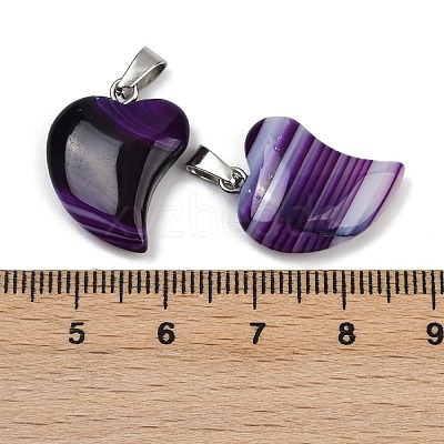 Dyed Natural Banded Agate Heart Pendant Necklaces NJEW-G166-01B-1