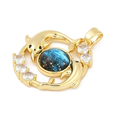 Brass Micro Pave Clear Cubic Zirconia with Glass Pendants KK-G524-01G-05-1