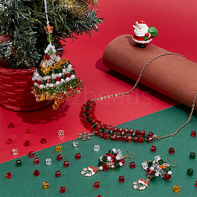 300Pcs 6 Colors Christmas Themed Transparents Glass Beads GLAA-PH0003-53-1