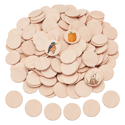 200Pcs Beech Wooden Round Pieces WOOD-NB0002-94A-1