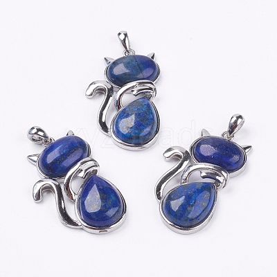 Natural Lapis Lazuli Kitten Pendants X-G-G713-B14-1