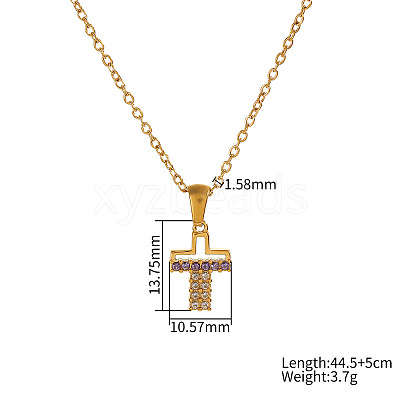 304 Stainless Steel Pave Clear and Purple Religion Cross Cubic Zirconia Pendant Necklaces for Women WG5CABF-01-1