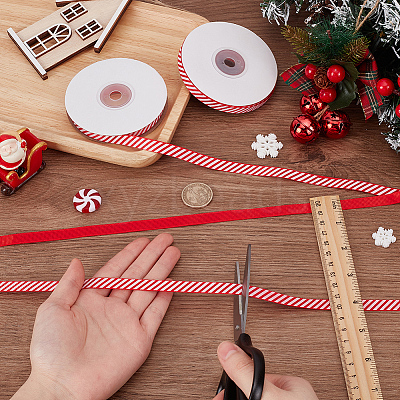 25 Yards Christmas Striped Polyester Grosgrain Ribbon OCOR-WH0090-96-1