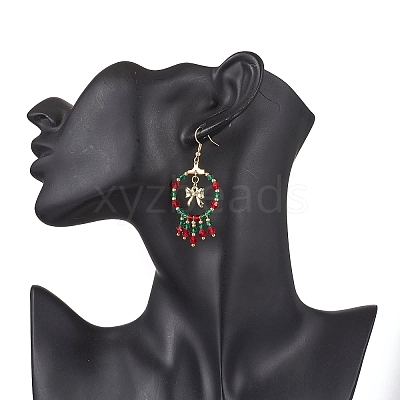 2 Pairs 2 Colors Christmas Themed Handmade Glass Seed Beads Dangle Earrings EJEW-MZ00488-1
