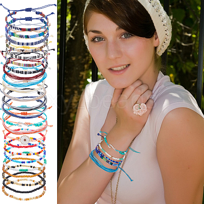 24Pcs 1Bag Cord Braided Bracelets & Glass Seed Beads Braided Bead Bracelets BJEW-UN0002-03-1