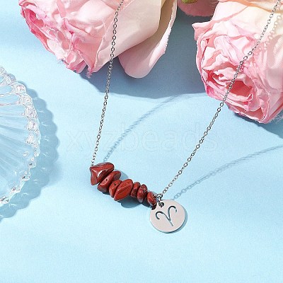 Natural Red Jasper Chip & Constellation Pendant Necklaces NJEW-JN05084-01-1