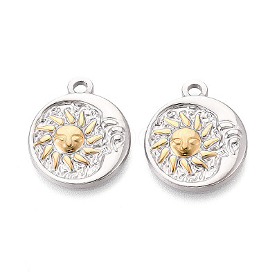 304 Stainless Steel Flat Round with Sun & Moon Pendants STAS-T073-74GP-1