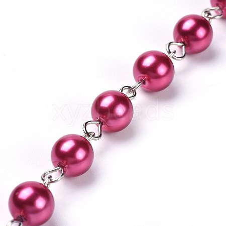 Handmade Dyed Glass Pearl Beaded Chains AJEW-JB00486-04-1