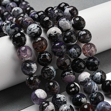 Faceted Natural Fire Crackle Agate Beads Strands G-F447-12mm-N17-1