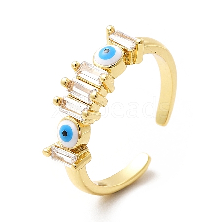 Enamel Evil Eye & Cubic Zirconia Open Cuff Ring KK-H439-40A-G-1