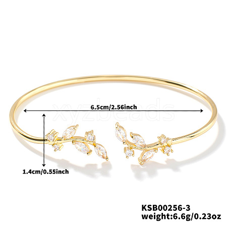 Elegant Brass Cubic Zirconia Leaf Cuff Bangles for Women VL7639-3-1