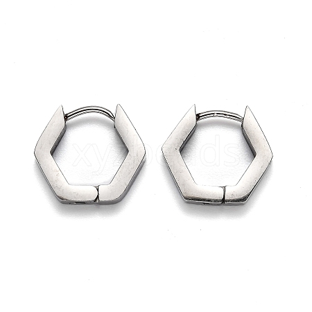 Tarnish Resistant 304 Stainless Steel Hexagon Huggie Hoop Earrings STAS-J033-03B-P-1