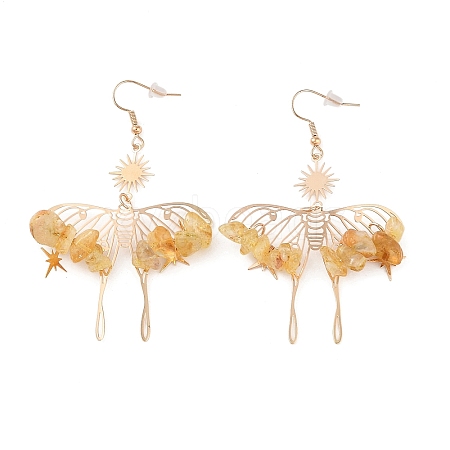 Natural Yellow Quartz Chips Dangle Earrings EJEW-S214-01A-1