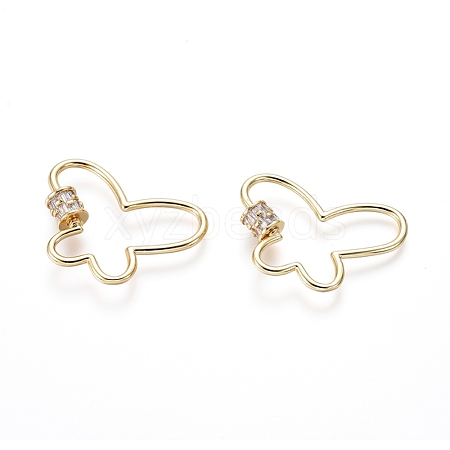 Brass Micro Pave Cubic Zirconia Screw Carabiner Lock Charms ZIRC-I031-03G-1