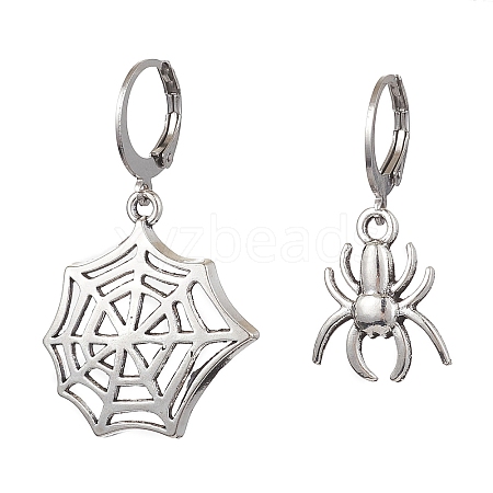 Halloween Spider Web & Spider Tibetan Style Alloy Dangle Earrings EJEW-JE05852-1-1