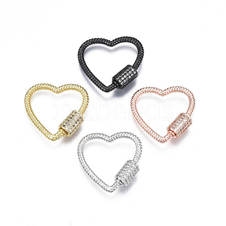 Brass Micro Pave Clear Cubic Zirconia Screw Carabiner Lock Charms ZIRC-T004-99-1