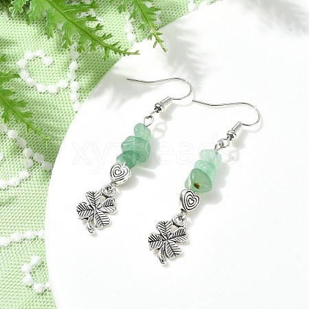 Natural  Green Aventurine Chip Dangle Earrings Set for Women EJEW-JE06249-01-1