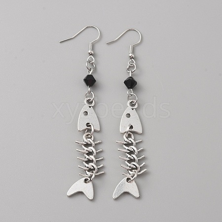 Alloy Fishbone Long Dangle Eararings with Glass Beaded for Women EJEW-WH0017-45B-P-1