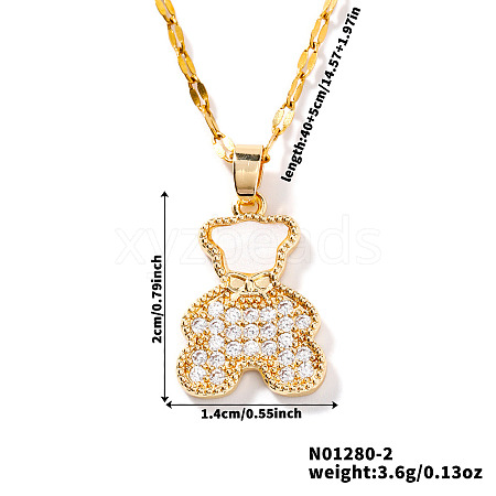 Brass Full Crystal Rhinestone Cute Delicate Bear Pendant Dapped Chain Necklaces for Women SV1086-2-1