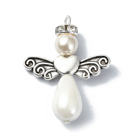 Shell Pearl Pendants with Tibetan Style Alloy Wings PALLOY-TA00102-1