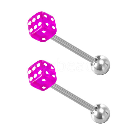 Dice 304 Stainless Steel & Acrylic Straight Barbell 15 Gauge Piercing Tongue Rings for Women Men WG4A39A-01-1