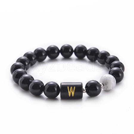 10MM Natural Black Onyx(Dyed & Heated) and Howlite Beaded Stretch Bracelets RH2290-23-1
