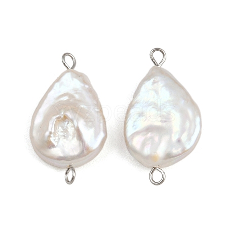 Natural Freshwater Pearl Keshi Pearl Teardrop Connector Charms STAS-D378-15P-1